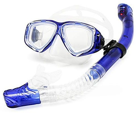 EnzoDate Optical Diving Gear Kit Myopia Snorkel Set, Different Strength for Each Eye, Nearsighted Dry Top Scuba Mask (Blue, Diopter -1.5)