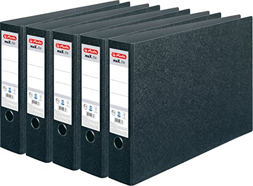Herlitz 10397073 Ordner maX.file A3 quer, Hartpappe, 7,5 cm, schwarz (5 Ordner)