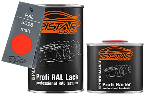TRISTARcolor RAL 3028 Reinrot/Pure Red matt 2K Autolack 1,5 Liter / 1500 ml Dose inkl. Härter