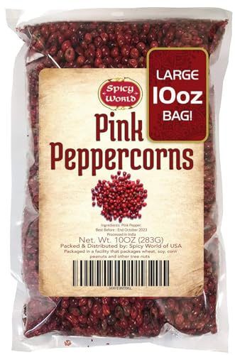 Spicy World Pink Peppercorns 10 oz - Exquisite Flavor, Premium Whole Pepper | Steam Sterilized | Non-GMO | Perfect for Gourmet Dishes and Seasoning