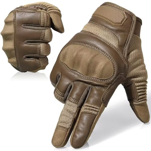 AXBXCX Motorcycles Gloves for Men Airsoft Paintball Motorbike Hunting Full Finger Touch Screen Gloves Brown XL