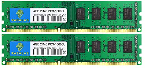 Rasalas 8GB Kit (2x4GB) PC3-10600 DDR3-1333 PC3 10600U Ram DDR3 2Rx8 PC3-10600U 1333 MHz DDR3 1.5V CL9 240-pin Memory Module Upgrade for Desktop