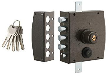 THIRARD - Serratura Applicata a Doppia Entrata per Porta d'Ingresso - Cassa e Gancio in Acciaio - Blocco a Tre Punti - 154 x 140 mm - 3 Punti - Sinistra - 5 Chiavi - Nero