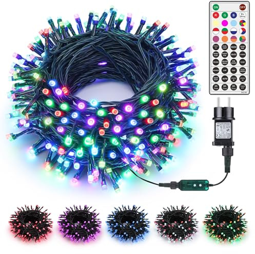Joomer Bunt Lichterkette Außen, 20M 200 LED Weihnachtsbaum Farbwechsel Lichterketten Strom mit Timer & Fernbedienung, RGB Weihnachtsbeleuchtung Außen für Weihnachtsdeko Innen Hochzeits Party