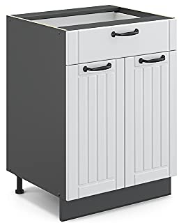 Vicco Küchenunterschrank Fame-Line, Weiß Landhaus, 60 cm | MDF-Front · Ohne Arbeitsplatte · Höhenverstellbare Füße · Metallgriffe · Soft-Close
