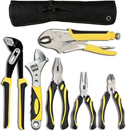 DOWELL Pliers Set - 6-Piece Kit with Groove Joint, Adjustable Wrench, Combination, Locking & Long Nose Diagonal Cutting Pliers
