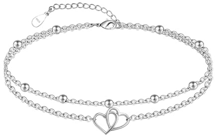 CHIC & ARTSY 925 Sterling Silver Cavigliere Multistrato Catene per Piedi Braccialetti Cuore Gioielli Estivi da Spiaggia per Donne