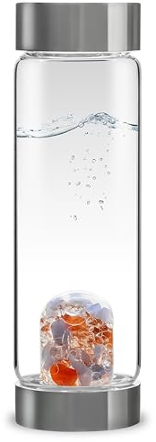 VitaJuwel ViA LUMINOUS | Crystal Water Bottle with Carnelian, Chalcedony & Clear Quartz for Creativity, Clarity & Focus