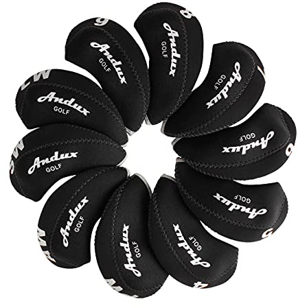 Andux 10 Pezzi/Set copritesta per Mazze da Golf in Ferro Nero/Nero MT/A03