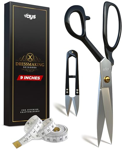 VAYS Forbici per tessuto (22,9 cm) - Forbici da cucito di alta qualità per cucito, cucito e artigianato, con pinza a filo affilato e nastro di misurazione, ideali per feltro, pelle e metallo