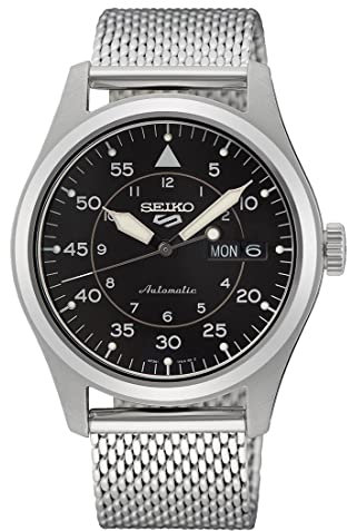 Seiko 5 sport flieger automatico quadrante nero cinturino milanese orologio SRPH23K1