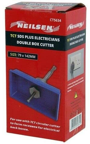 TCT SDS Plus Electricians Box Cutter Masonry Single Double Socket Back Box Square Circular Rectangle (Rectangle 79x142mm)
