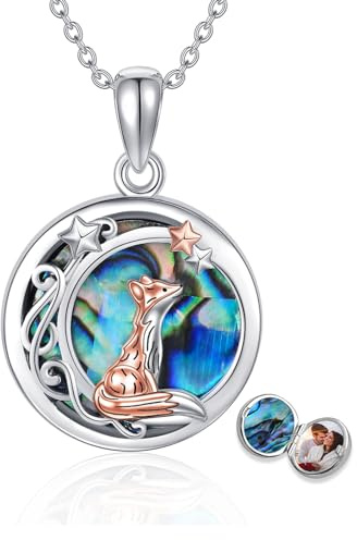 CUPENDA Fuchs Halskette Sterling Silber Medaillon Halskette die Bilder hält Fuchs Mond Anhänger Halskette Schmuck Geschenke für Frauen