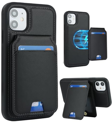 ELTEKER Handyhülle für iPhone 12 Mini Hülle mit Kartenfach Magnetischer Abnehmbarer Wallet Kartenhalter,Klapphülle Leder Schutzhülle - Schwarz
