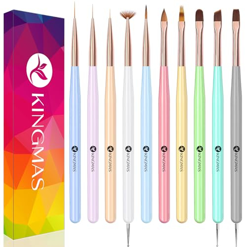 KINGMAS 10 Stück Nail-Art-Pinsel, Nagel-Gel-Nagellack-Malpinsel, Zeichenstift, Nagel-Liner-Pinsel und Nagel-Dotting-Stift für Gel-Nagellack, DIY, Maniküre, Salon zu Hause