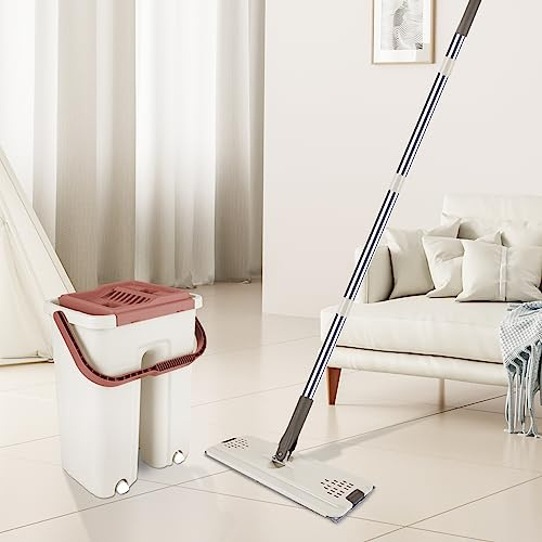 Balai Autoclean Mop avec tête 360 Degrée - Serpillière en Microfibres Ultra Absorbant et Livré avec Un Seau Double, Standard-Nouveau-Tissu Kaki-2