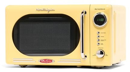 Nostalgia NRMO7YW6A Retro Compact Countertop Microwave Oven, 0.7 Cu. Ft. 700-Watts with LED Digital Display, Child Lock, Easy Clean Interior, Yellow