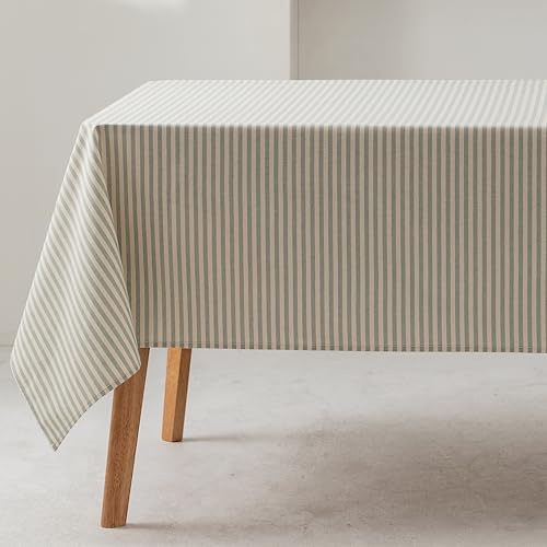 GAMUSI Mantel Rectangular Rayas Finas Agua Impermeable Tacto Tela 100% algodón Lavable Interior y Exterior 140x180 cm