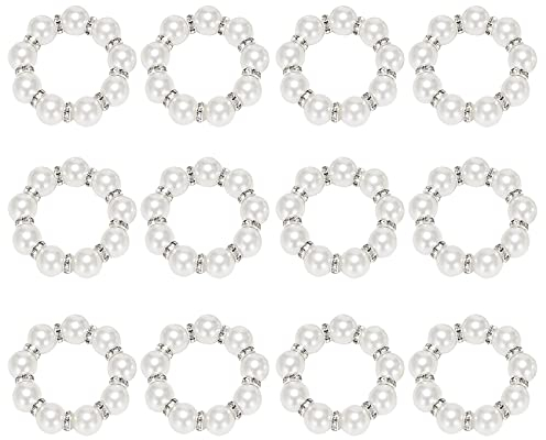 Tsadeer Serviettenringe Set mit 12 Imitationen Perle Strass Perlen Serviettenhalter Serviettenhalter für Abendessen Dekoration Party Hochzeit