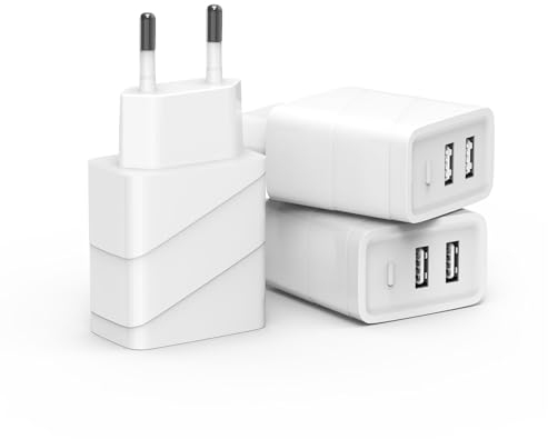 Gullopt Caricatore USB, 3-Pack Presa USB da Muro, 5V/ 2.1A Alimentatore Compatible with iPhone 14 13 12 11, Samsung Galaxy, 2-Port Spina Caricabatterie Charger Spinotto Adattatore Carica Batterie