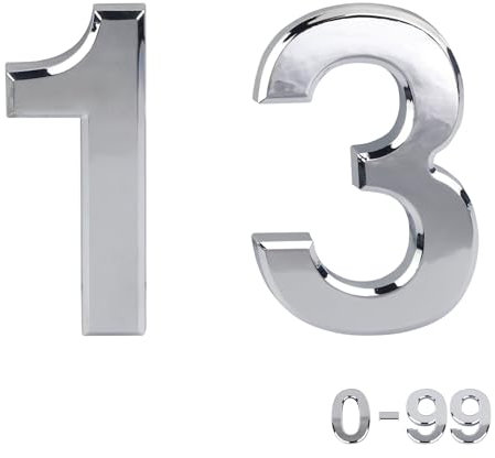 Numeri civici da 0 a 99 effetto cromato, da 7,6 cm, autoadesivi, in ABS, colore argento, numeri civici 3D per porte, cassette postali, camere d'albergo (13)