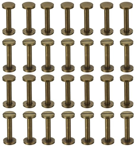 PATIKIL 25 Juegos de Tornillos Chicago Tornillos de Unión Ranurados | de 20 mm L, Pernos de Tornillo de Poste de Unión de Latón, Remaches de Fijación, Conectores Bronce