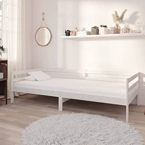THOYTOUI Tagesbett, Bettrahmen Bett Bettsystem Holzbett Geeignet für Schlafzimmer Wohnung Gästezimmer Hotel mit Schubladen Weiß 90x200 cm Massives Kiefernholz