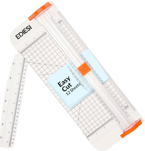 Ediesi, Papierschneider, A4, Schere, Cutter, höchste Präzision, automatische Arretierung, mit Verlängerungslineal, für Papier, Fotos, Coupons und Etiketten (Weiß)