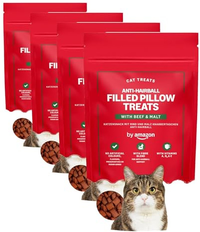 by Amazon Katzen-Leckerlis – Anti-Haarball-Kissen, Rind und Malz, 70 g (Packung mit 4)