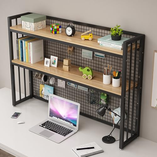 YVYKFZD Bücherregal aus Metall für den Schreibtisch, verstellbares Standregal für den Schreibtisch, offenes Lagerregal aus Metall mit Rasterbrett, Eckregal für Bücher, platzsparend(Black 1,W 115cm/45.