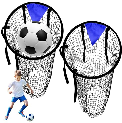 2 Stück Fussball Ziel, Fußballtor Zielnetz, Top Fußballtorzubehör mit Rahmen Kreuzeck Zubehör für das Fussballtor einfache Montage Torzonen Fokus Fußballzielnetz für Training (Blau)