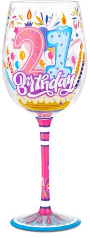 NymphFable Copa de Vino Pintada a Mano Regalo de 21 Cumpleaños Copa de Vino Tinto 15oz Regalo para Familia o Amigo