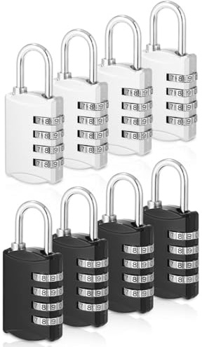 8er Pack Zahlenschloss Vorhängeschloss, Schloss mit Zahlencode, aus Zinklegierung Wetterfest, 8 Stellig, für Schule, Spind, Schuppen, Garten, Fitnessstudio