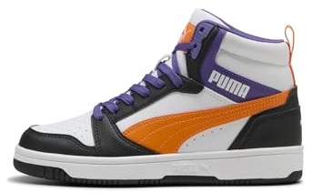 PUMA Unisex barn Rebound V6 Mid Jr Sneaker, Puma vit orange glo Puma svart, 5 UK