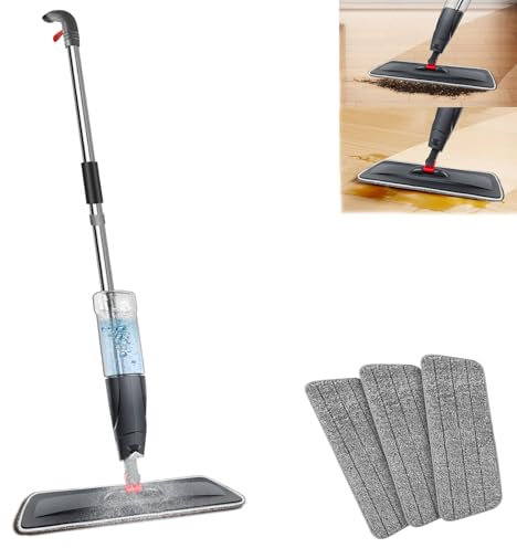 Sprühwischer Bodenwischer, Wischer mit Sprühfunktion, 360 Grad Rotierender Spray Mop Floor Mop Nasswischer Wischmopp mit 700ml Wassertank und 3 Waschbaren Mikrofaser Pads für alle Böden, Grau