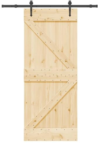 vidaXL Schiebetür mit Beschlag 85x210 cm Massivholz Kiefer, Innentür, Holzschiebetür, Scheunentür, Innenschiebetür, Holz Schiebetür, Innenscheunentür
