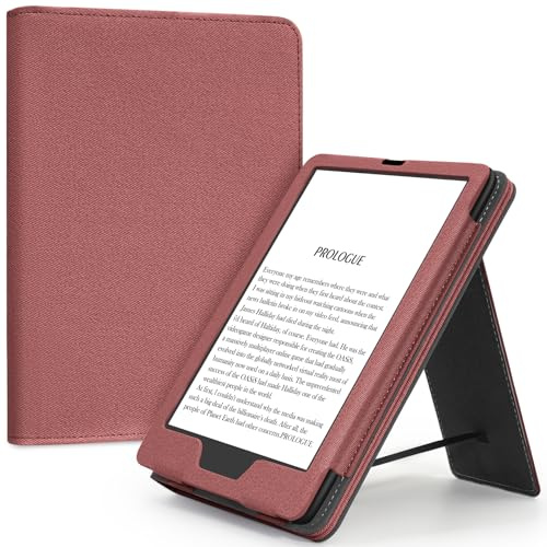 Hülle für Kindle Paperwhite 12. Gen 2024 7 & Colorsoft, Weinrot | Premium PU, Handschlaufe, Ständer, Kartenfach, Auto Wake/Sleep
