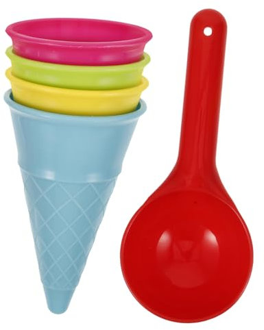 WOONEKY 5pcs Plastic Ice Cream Cone Sand Toys Kids Beach Play Set for Children Random Colour Develops Motor Skills