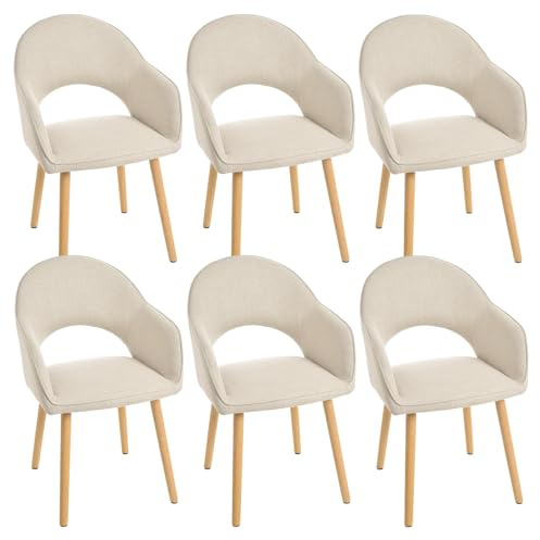 Goeurvant Esszimmerstühle Beige 6er Set Holzbeine mit Armlehne Polsterstuhl Armlehnenstuhl Küchenstühle Stühle Esszimmer aus Wohnzimmerstuhl für Esszimmer Küche Beige