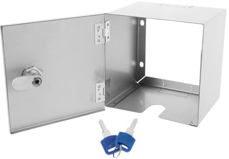 Housoutil Schutzbox für Steckdosen, aus Edelstahl, abschließbar, Diebstahlschutz, für den Außenbereich, robuster und wasserdichter Deckel, mit Sicherheitsschlüssel, 11,9 x 11,9 x 9,4 cm