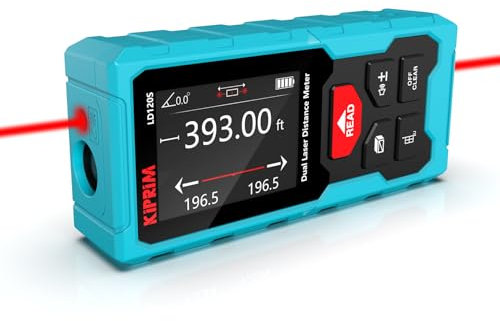 Kiprim 120m Dual Laser Distance Measuring Tool, 393ft Total Range, Electronic Level, Precise Measurements, and Pythagorean Function - Ideal for Construction, DIY, and Home Renovation