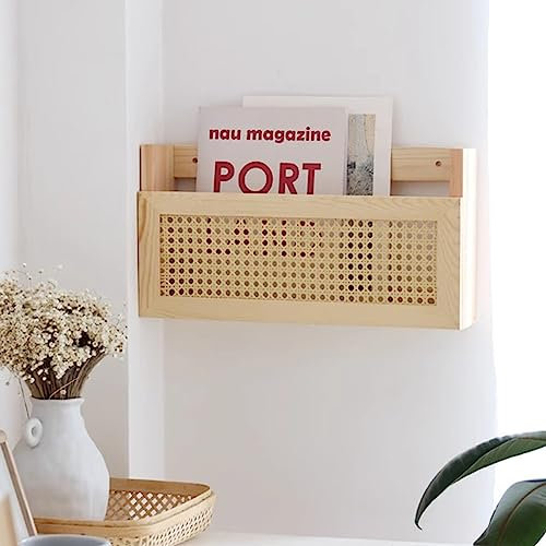 Rattan-Zeitschriftenständer, Wand-Organizer für Zuhause, Büro, Arbeitszimmer, Holz, Wandmontage, Briefhalter und Akten-Organizer, dekorativer hängender Zeitschriftenständer und Prospektständer