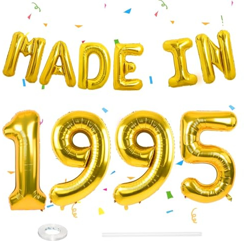 Affivia Luftballon 30 Geburtstag Deko Made in 1995,Folienballon Deko 30 Geburtstag Mann Frau,Luftballons 30. Geburtstage Männer Frauen Dekoration,Zahlen Luftballon 1995 Jahre,30er Geburtstagsdeko Gold