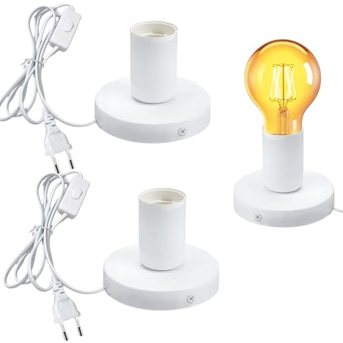 Golgner 2 Stück Lampenfassung E27 mit Kabel, Vintage Tischleuchte mit Kabelschalter, Tischlampe Lampenfassung, Schreibtischlampe mit 1,8m Netzkabel, für Schlafzimmer, Wohnzimmer, Büro EU-Stecker