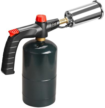 DOMINOX Powerful Propane Torch Grill & Cooking, Adjustable Campfire Starter, Torch Burner by Propane, MAP and MAPP, for Searing Steak, BBQ, Soldering, Gas Tank Not Included, Silvery