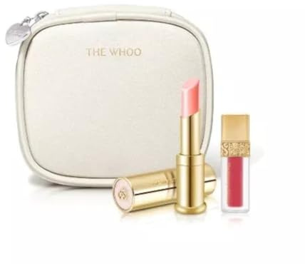 THE WHOO Korea Makeup Product Glow Lip Balm Special Set. Color: Pink SPF10 3.3g & Velvet Liquid Lip Rouge No.18 Rose Pink 2.1g - Long Lasting, Lips Moisturizing - Magic Temperature Color Changing