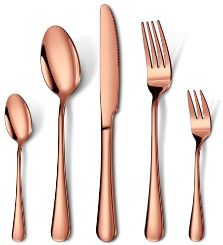 HONKKU Cutlery Set for 12 People, 60-Piece Rose Gold Cutlery Set with Knife, Fork, Spoon, Cutlery Set, Stainless Steel, Mirror Polished, Dishwasher Safe