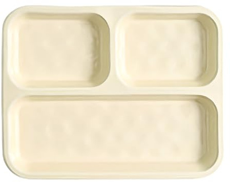 Assiette Divisée en Céramique, Assiette Rectangulaire avec compartiments pour éviter le mélange des saveurs, Convient pour les pâtes, la salade, les fruits et le pain, Va au four et au Micro-ondes