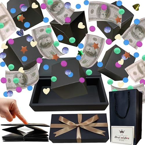 JINSTABAG Boîte cadeau surprise pour argent, bricolage, unique, pliable, avec confettis, boîte cadeau surprise explosion pour anniversaire, anniversaire de mariage, Saint Valentin.