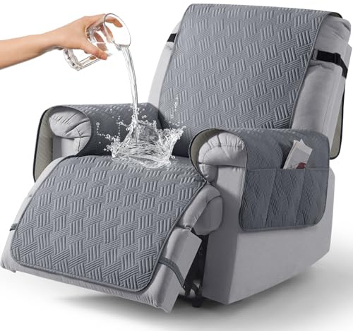 KinCam Housse de Fauteuil Relax étanche avec Poche et Sangles élastiques, Antidérapant Housse Fauteuil Relax pour Chiens et Chats, Douce et Lavable Housse canapé Relax 1 Place Gris foncé